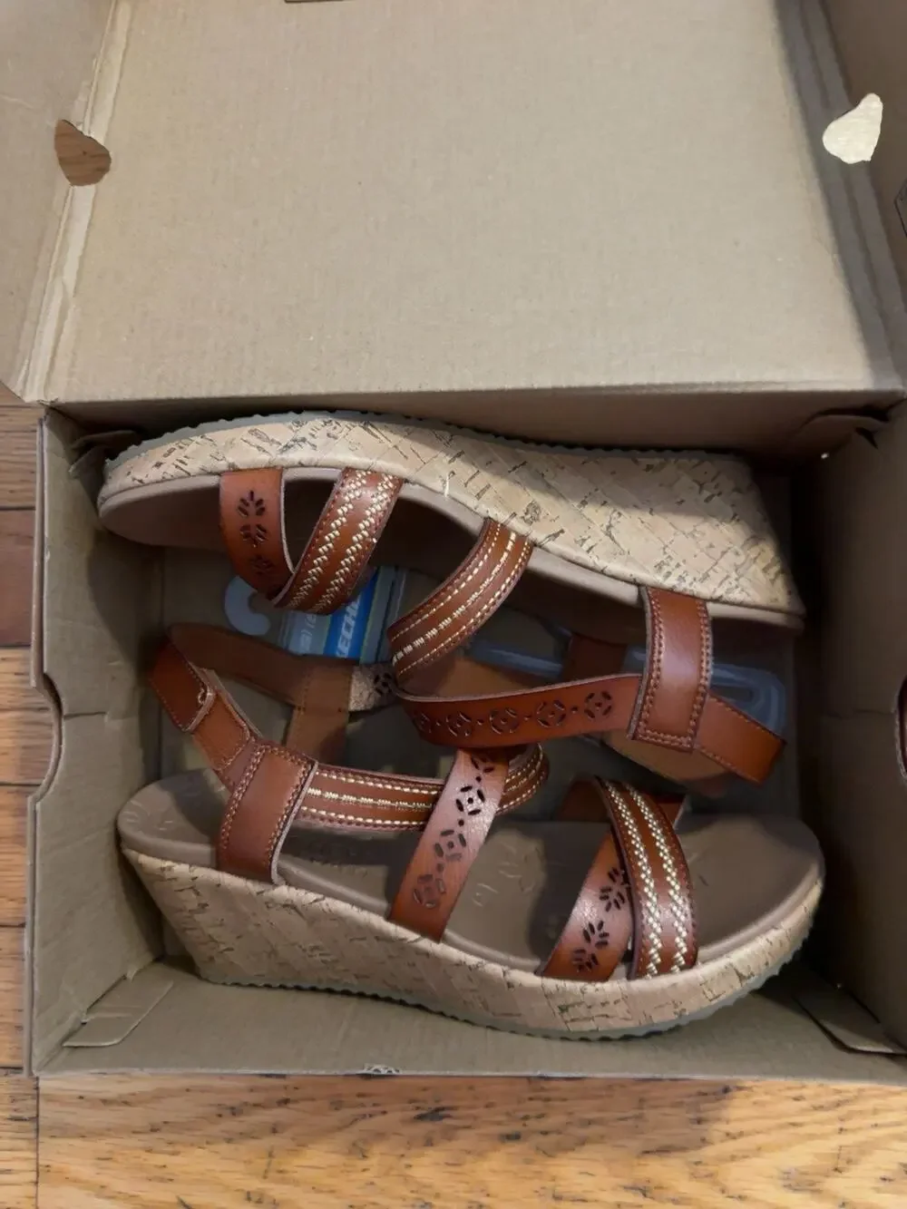 Skechers Arch Fit Beverlee Tiger Posse 2.0 Wedge Sandals Brown Women’s 7